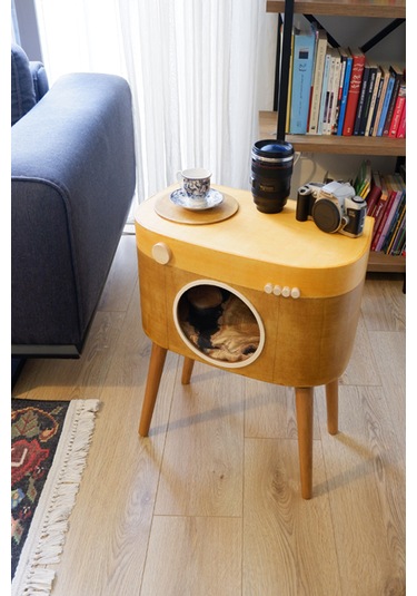 Dekoratif Fotoğraf Makinesi Ahşap Sehpa Köşe Sehpa