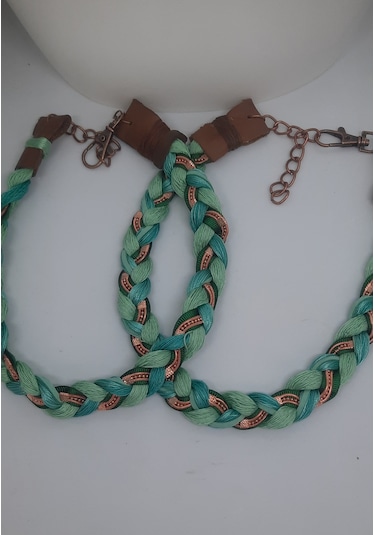 Yeşik Tonlarda Örgü Rose Gold Zincirli Bayan Kolye Çok Renkli
