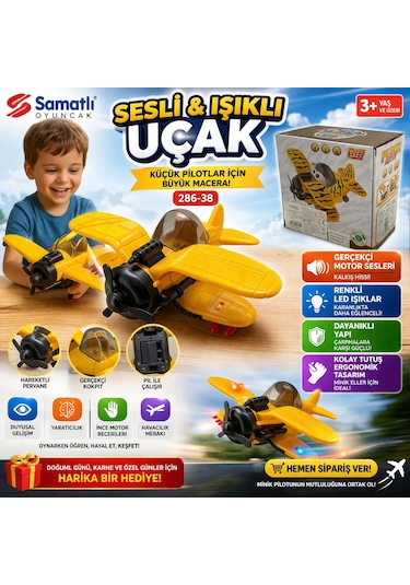 Sesli Ve Işıklı Uçak Led Işıklı Gerçekçi Ses Efektli Eğitici Oyuncak Uçak