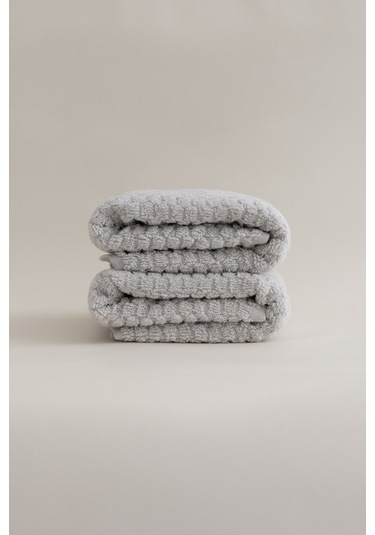 Ivory Gri Kabartma Dokulu Mikro Fiber %100 Pamuk 2li El Yüz Havlu Gri