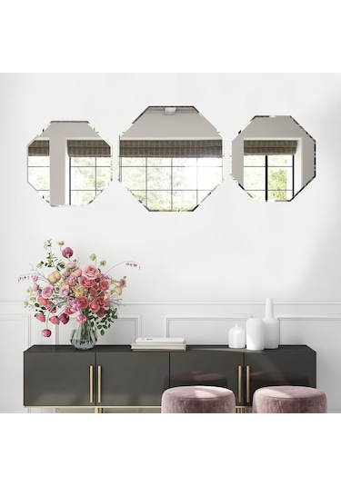 Decorıta Ayna - 3'Lü Takım Sekizgen Ayna Çok Renkli