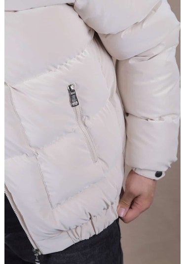 Ohepmoda Dik Yaka Nova Soft Kumaş Erkek Şişme Mont Bej