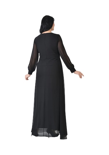 Lilas Xxl Kadın Büyük Beden Uzun Şifon Abiye Elbise 9571 Siyah