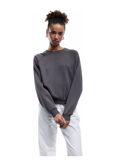 Koton Pamuklu Bisiklet Yaka Şardonlu Sweatshirt Antrasit 6wal10309ık Antrasit