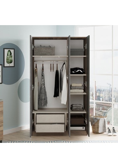 Robin Home Dream Genç Odası 3'Lü Set Karyola Komodin Gardırop Kahverengi