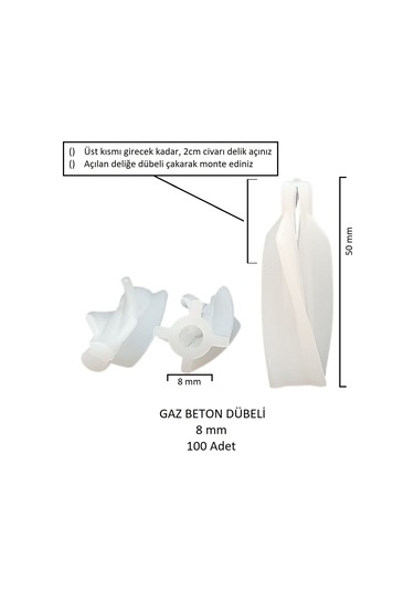 Gaz Beton Ytong Dübeli 8 Mm 100 Adet
