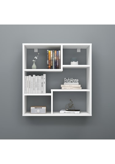 5 Raflı Duvar Rafı, Mutfak Rafı, Oturma Odası Rafı Beyaz