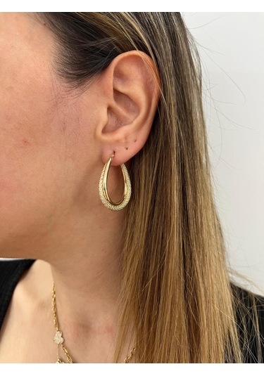 Altın Nesil - 14 Ayar Altın Parlak Kumlu Bombeli Küpe Altın - Beyaz Altın