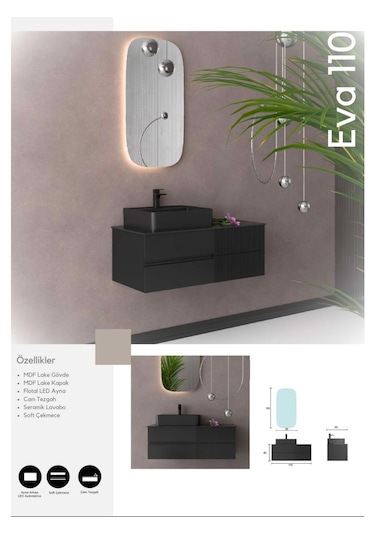 Evros Eva 110 Cm Banyo Dolabı Siyah