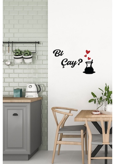 Bi Çay Dekoratif Ahşap Duvar Dekoru - Ev Süsü - Çay Köşesi - Duvar Dekorasyon Siyah