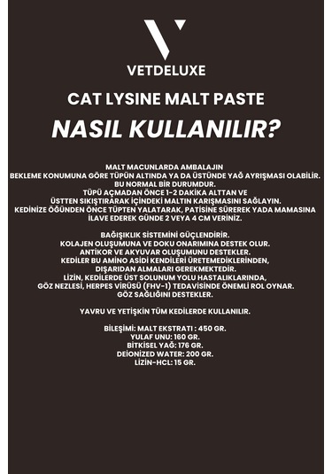 Vetdeluxe Lysine Malt Kedi Köpek Göz Sağlığı ve Solunum Yolu Destekleyici Malt 100 G