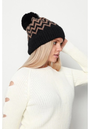 Zigzag Desenli Kadın Bere Rkş-19 Siyah Kahverengi Kahverengi