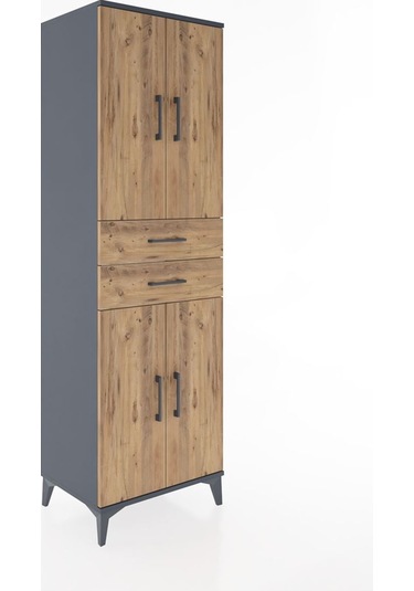 Hyperion Dolap 4 Raflı Tek Çekmeceli 4 Kapaklı 60x44x195 Antrasit-çam Antrasit