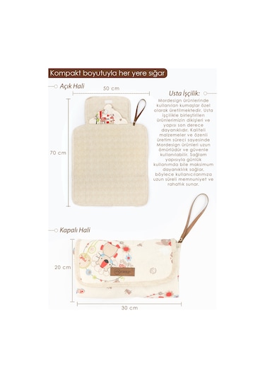 Mordesign Bebek Çanta Alt Açma Minderi, Alt Değiştirme Pedi, Taşınabilir Bakım Çantası, Animal Seri,