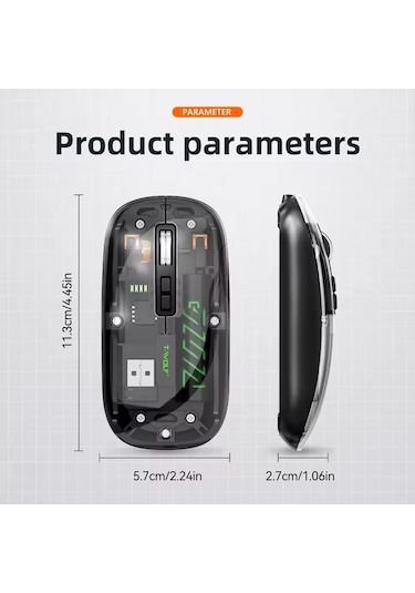 Şeffaf Mouse Kablosuz Mouse Fare Şarjlı Bluetooth Wireless Çift Modlu Sessiz 5 Tuşlu Dpı Kontrol Rb