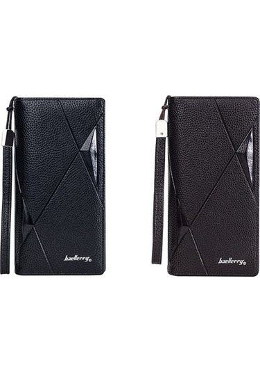 Linjinxu Baellerry S1240 Lychee Desen İş Günlük Fermuarlı Uzun Cüzdan Çoklu Kart Yuvası El Çantası Siyah Siyah