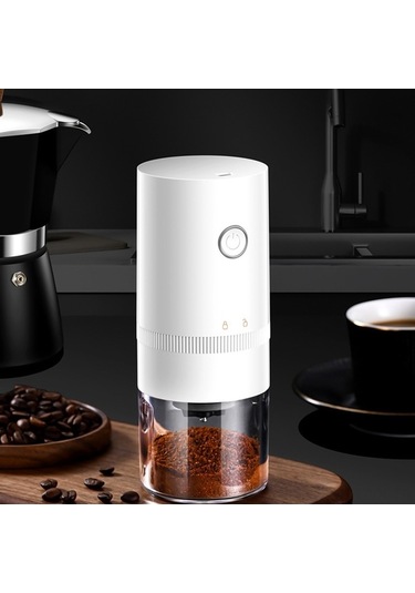 Createtech Küçük Ev Tipi Elektrikli Kahve Öğütücü 6 Dişli Seramik Öğütme Usb Taşınabilir Otomatik Durdurma Beyaz Beyaz
