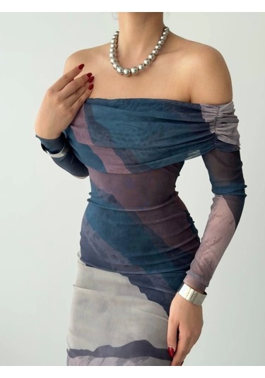 Sevilla Madonna Yaka Tül Elbise Haki