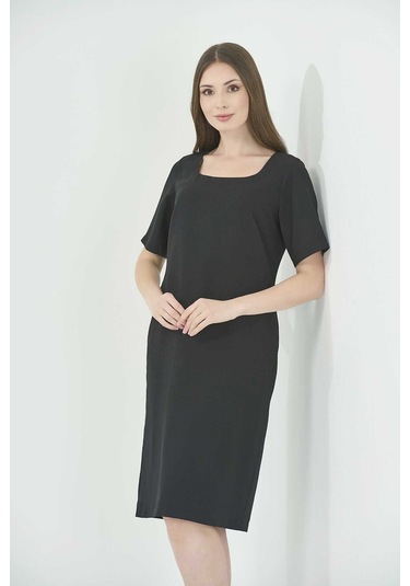 Tolga Saraçoğlu Kadın Yuvarlak Yaka Kısa Kol Şık Elbise Belb001 Siyah
