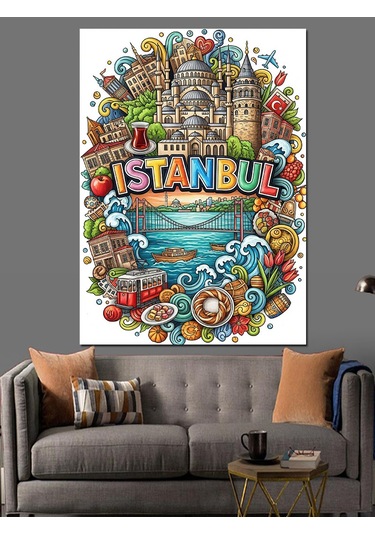 İstanbul Temalı Graffiti Yazı Dekoratif Kanvas - Mdf Ahşap Tablo