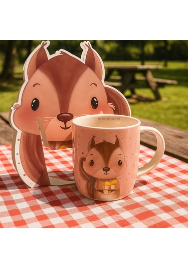 Tohana Sincap Figürlü Porselen Kupa Açık Pembe