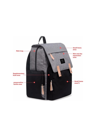 Jialan Anne Bebek Bezi Çantaları Landuo Anne Büyük Kapasiteli Siyah - Gri