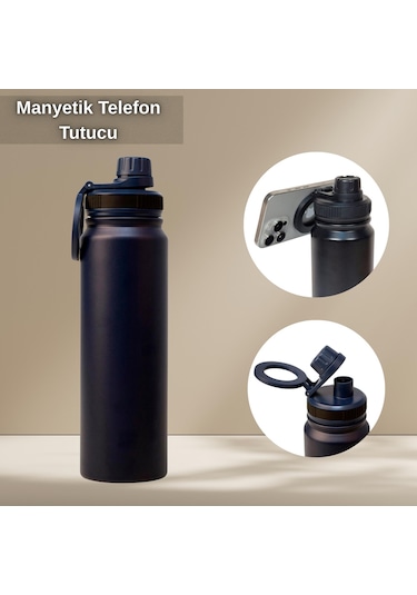 Paslanmaz Çelik Termos 780 Ml-manyetik Telefon Tutuculu Siyah