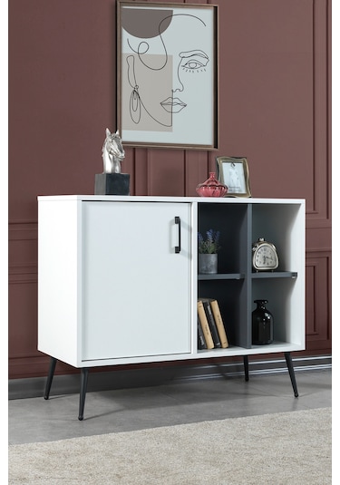 4112 Şile Metal Ayaklı Metal Kulplu 100 Cm Konsol - Tv Ünitesi - Yemek Odası - Kahve Köşesi Beyaz