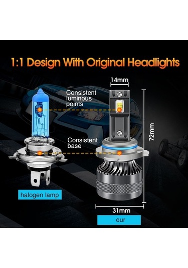 Novahub 120w Süper Parlak Led Far, 12.000lm 6500k, Ip68 Su Geçirmez, H1/h4/h7/h11/9005/9006 Uyumlu, 2'li Set Led Farlar