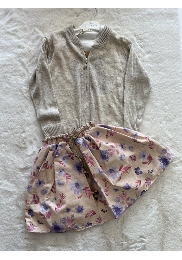 Pamuk Ceketli Üç İplik Dijital Etekli Üçlü Takım Lila