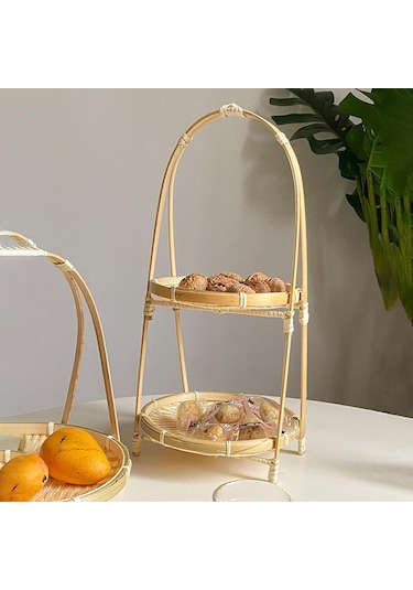 Suntek Magideal Bambu Dokuma Meyve Sepeti Tutucu Aperatif Depolama 2-kat-20x20x37cm