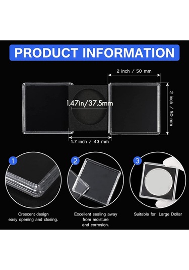 Anjiexun 20 Adet Gümüş Dolar Madeni Para Tutucu, 2 X 2 Yarım Dolar Madeni Para Tutucu, 37,5 Mm Diğer