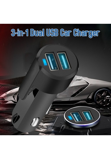 Moveevo C5191 Modeli 3.1a Toplam Çıkışlı Abs Ve Aluminyum Siyah İki Usb Araç Şarj Cihazı