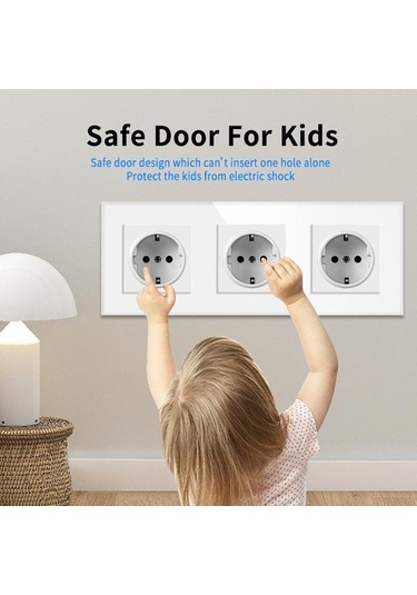 Novahub Beyaz A1 Serisi Çift Priz Temperli Cam Panel 250v Gizli Duvar Prizi Avrupa Standartı