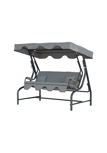 Bahçe Salıncağı 3 Kişilik Metal Salıncak Gümbet Koruma Kılıfı Hediye Ay Grisi