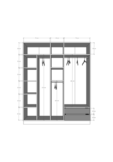 5 Kapaklı Gardırop 180cm Kül Gri