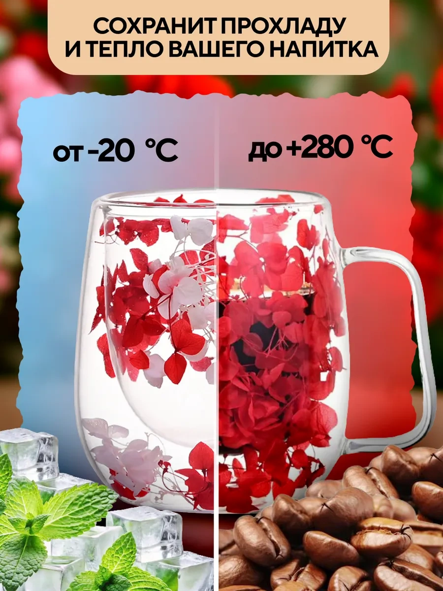 Conflate Çift Tabanlı Kurutulmuş Çiçek Desenli 350 Ml Bardak 379766503 Kırmızı