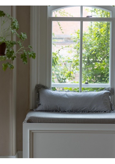 Fırfırlı Vintage Naturel Gri Çizgili Iskandinav Uzun 40x100 Kırlent Yastık İçi Dolgulu