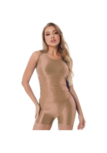 2 Adet Bayan Parlak Mayo Kıyafet Kolsuz Tayt Tee Şort Takımı Yoga Egzersiz Spor Elbise Kutup Dans Clubwear Kahve 2 Adet Bayan Parlak Mayo Kıyafet Kolsuz Tayt Tee Şort Takımı Yoga Egzersiz Spor Elbise Kutup Dans Clubwear Kahve