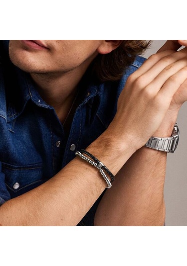 Fossil Jewel Jf04855-040 Erkek Bileklik Siyah - Metalik Gri