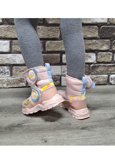 İçi Kürklü Kaydırmaz Kauçuk Taban Su Geçirmez Çocuk Kar Botu Pudra