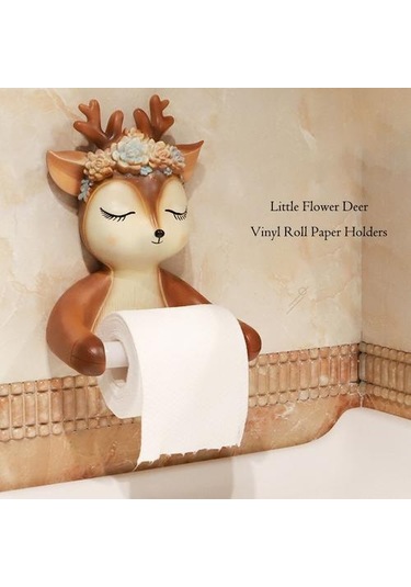 Sevimli Karikatür Geyik Tuvalet Kağıdı Sahipleri Yaratıcı Hayvan Duvara Monte Asılı Rulo Kağıt Raf Banyo Doku Kutusu Depolama Raf Kağıt Tutucular Sarı 22 x 13.6 x 11.2 CM