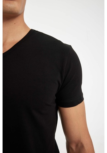 DeFacto Slim Fit Dar Kesim V Yaka Kısa Kollu Pijama Üstü L4884AZ24WNBK81
