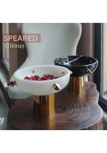 Lüks Mermer Ve Altın Dekoratif Kaseler 2'li Set Siyah Ve Beyaz