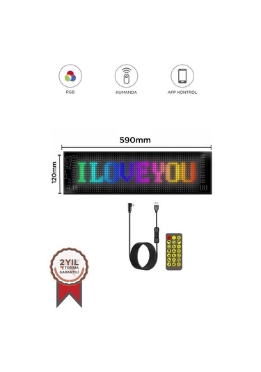 Rp1259 Led Matrix Panel 16x96cm Telefon Kontrollü Kayar Led Animasyon Aydınlatma Çok Renkli