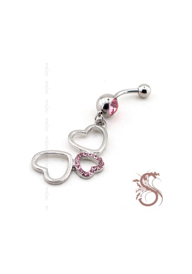 Üçlü Kalpler 316L Çelik Göbek Piercing P298 Gümüş