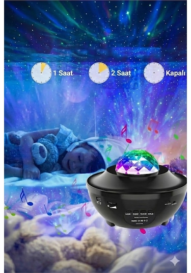 Durukar Galaksi Yıldız Projektörü Ve Bluetooth Hoparlör 10 Renk Modlu Okyanus Dalgalı Gece & Disko Lambası