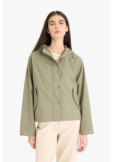 Defacto Regular Fit Kapüşonlu Suni Deri Yağmurluk E8552ax25aukh402 Haki