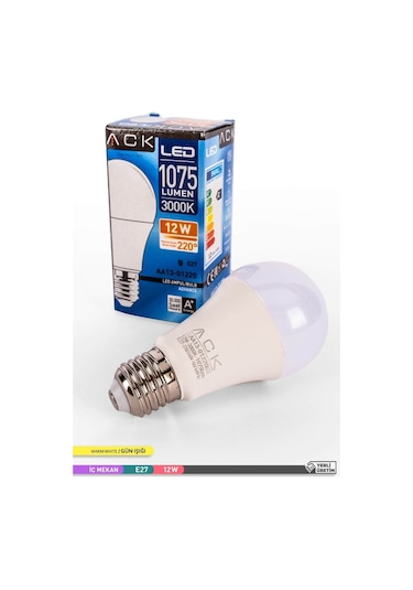 ACK LED A60 Ampul 3000K Gün Işığı 220V 12W E27