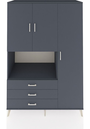 Kronos Dolap 7 Raflı 3 Çekmeceli 3 Kapaklı 132x59x195 Antrasit-antrasit/antrasit Antrasıt/antrasıt